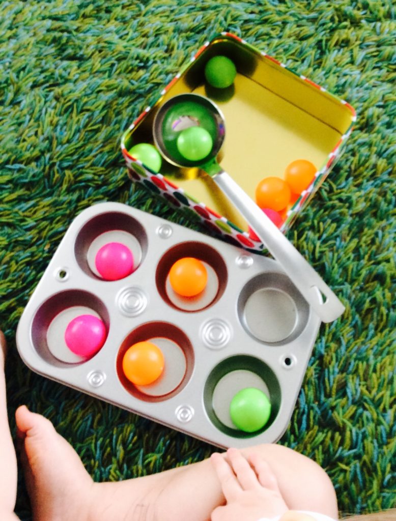 Wednesday box of activities, ping pong balls and ladle, activities for one year old, activities for 15 month old, activities for 16 month old, activities for 17 month old, activities for 18 month old, activities for 19 month old, activities for toddler 