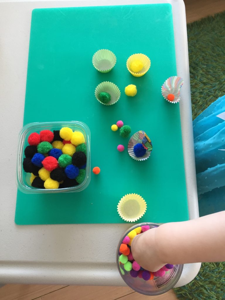 Pompom play. Friday box of activities. Daily toy and activity rotation. activities for one year old, activities for toddlers, toddler toys, activities for 12 month old, activities for 13 month old, activities for 14 month old, activities for 15 month old, activities for 16 month old, activities for 17 month old, activities for 18 month old