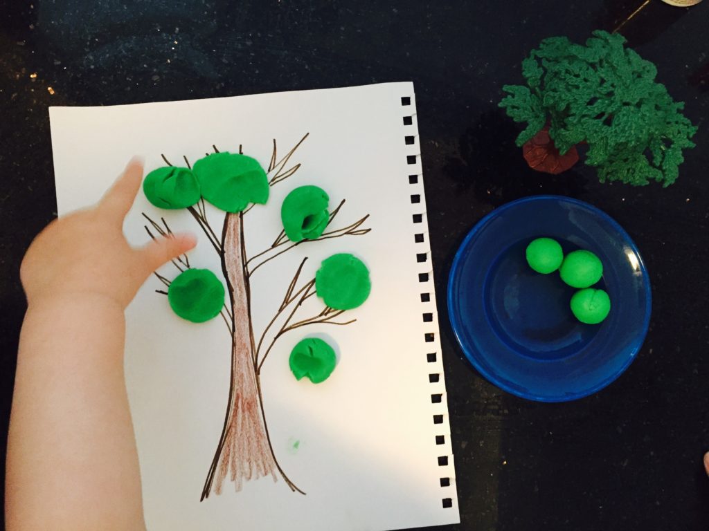 Making tree by smashing playdough balls, list of activities for toddlers, activities for 18-24 month old, activities for one year old, activities for 18 month old, activities for 19 month old, activities for 20 month old, activities for 21 month old, activities for 22 month old, activities for 23 month old, activities for 24 month old, activities for two year old, toddler games