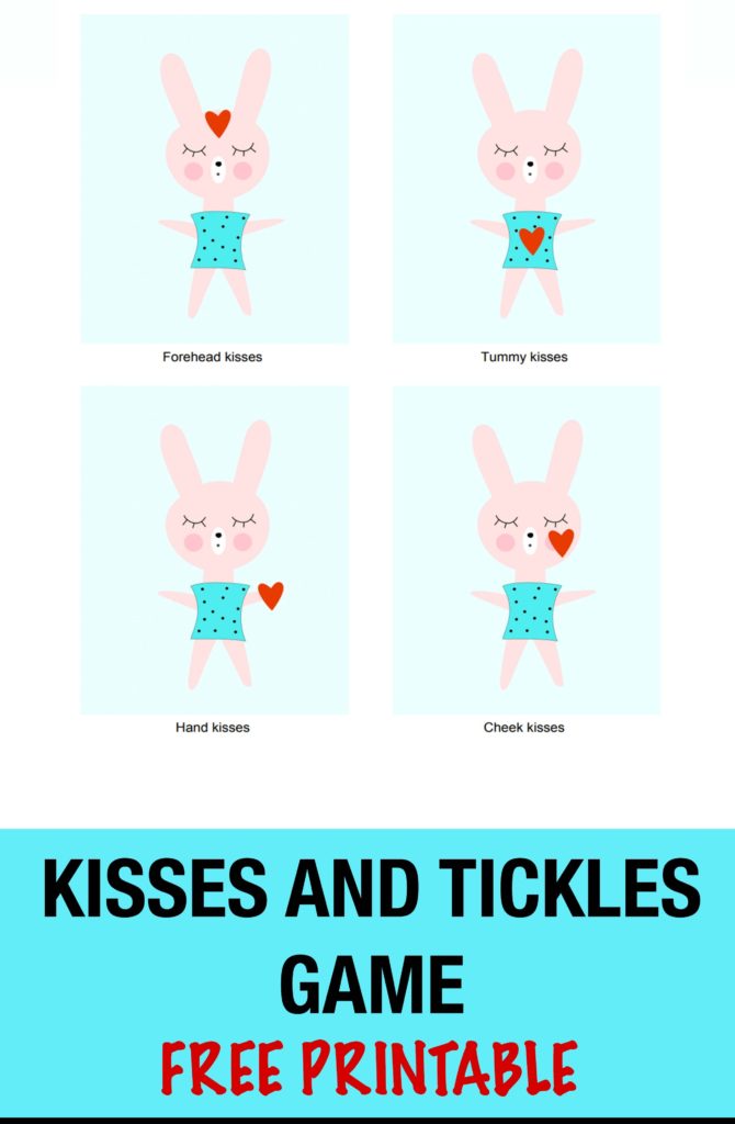 Kisses and tickles game for toddlers, free printable, 45+ activities for toddlers, activities for 18-24 month old, activities for 18 month old, activities for 19 month old, activities for 20 month old, activities for 21 month old, activities for 22 month old, activities for 23 month old, activities for 24 month old, activities for two year old, activities for three year old, learning activities for toddlers