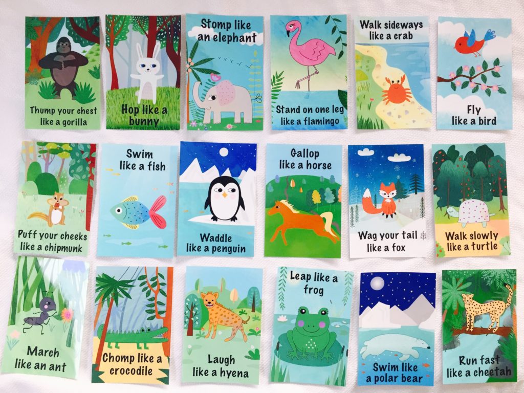 Animal action cards, action cards for toddlers, action cards for kids, kids party game, active games for kids, active games for toddlers, activities for 1.5 year old, activities for 2 year old, activities for 3 year old