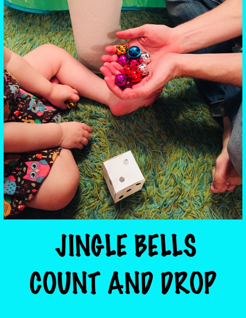 Jingle bells count and drop, jingle bells drop with dice, jingle bells activities, 24 christmas activities, winter activities, 24 christmas activities for toddlers, winter activities for toddlers, advent calendar activities, christmas activities for 2 year olds, christmas activities for 3 year olds