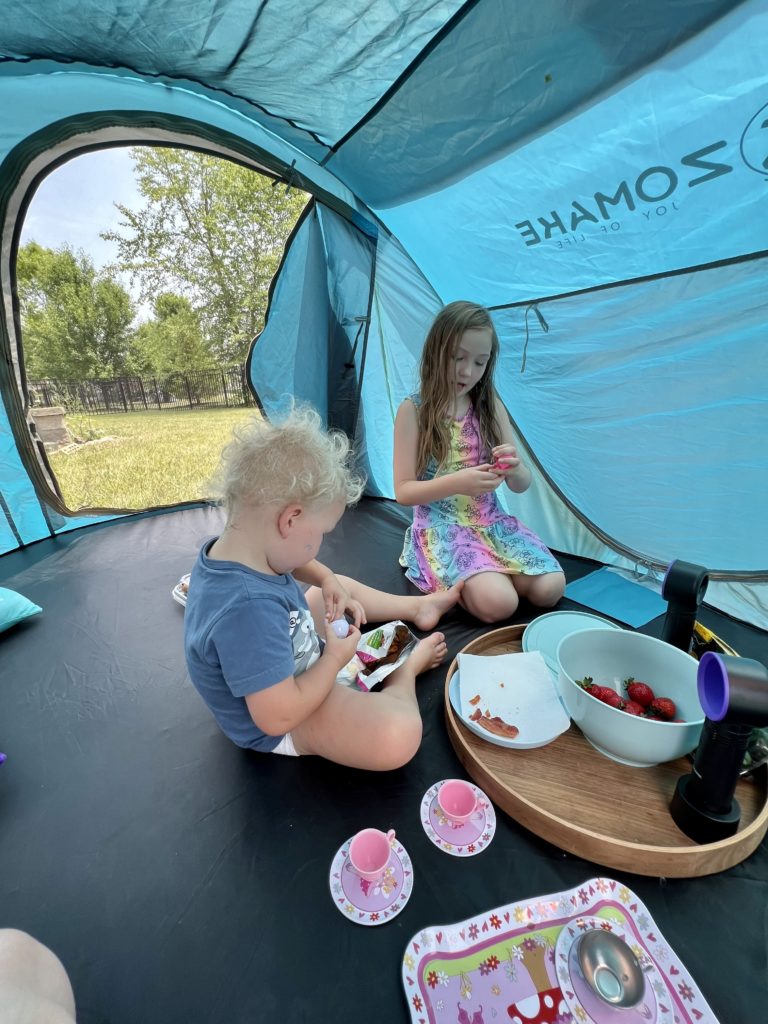 Camping in the backyard with kids